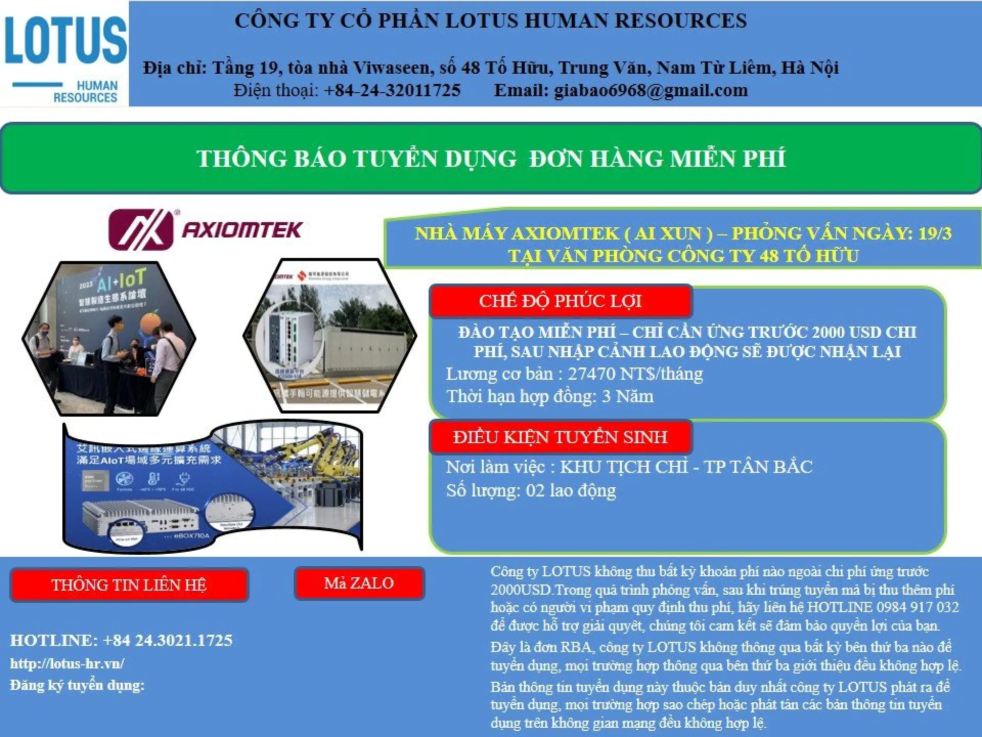 Thông báo tuyển dụng lao động Đài Loan