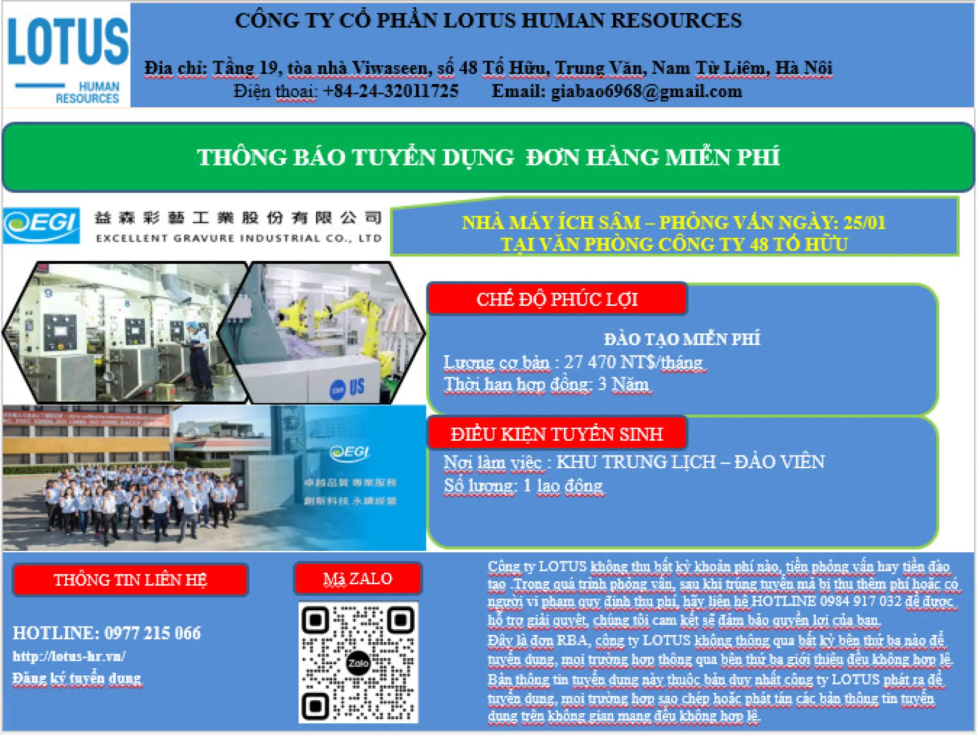 Thông báo tuyển dụng lao động Đài Loan