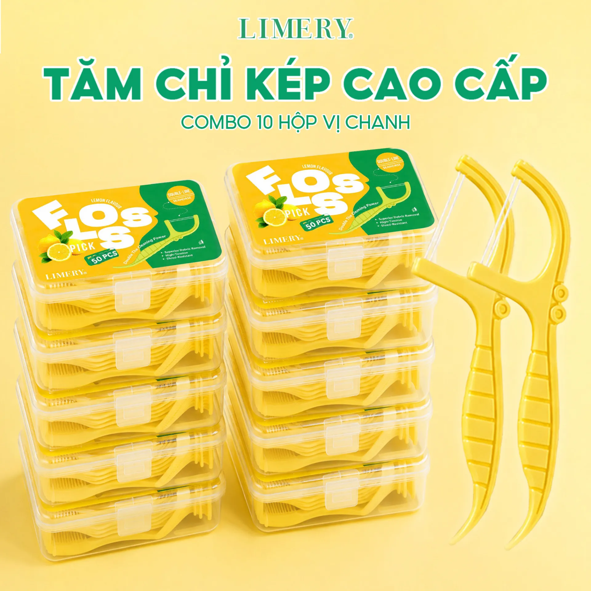 Tăm chỉ kép cao cấp combo 10 hộp vị chanh