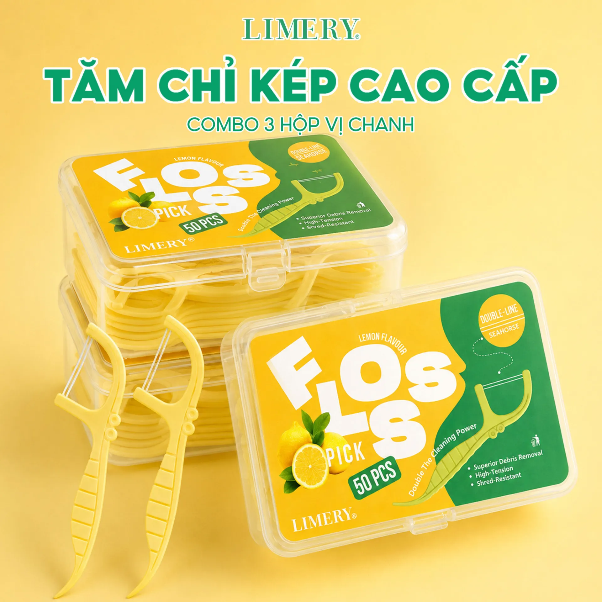 Tăm chỉ kép cao cấp combo 3 hộp vị chanh