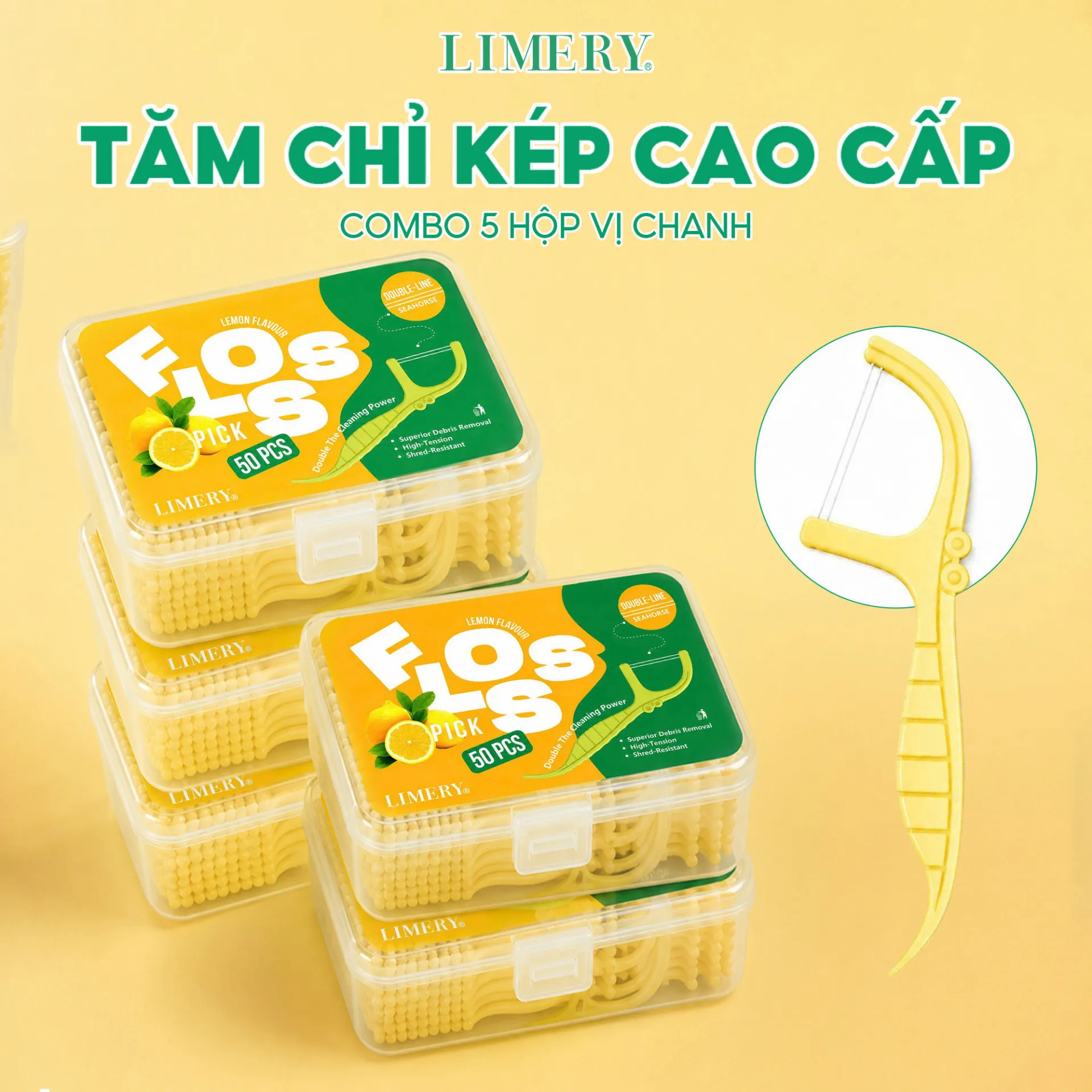 Tăm chỉ kép cao cấp combo 5 hộp vị chanh