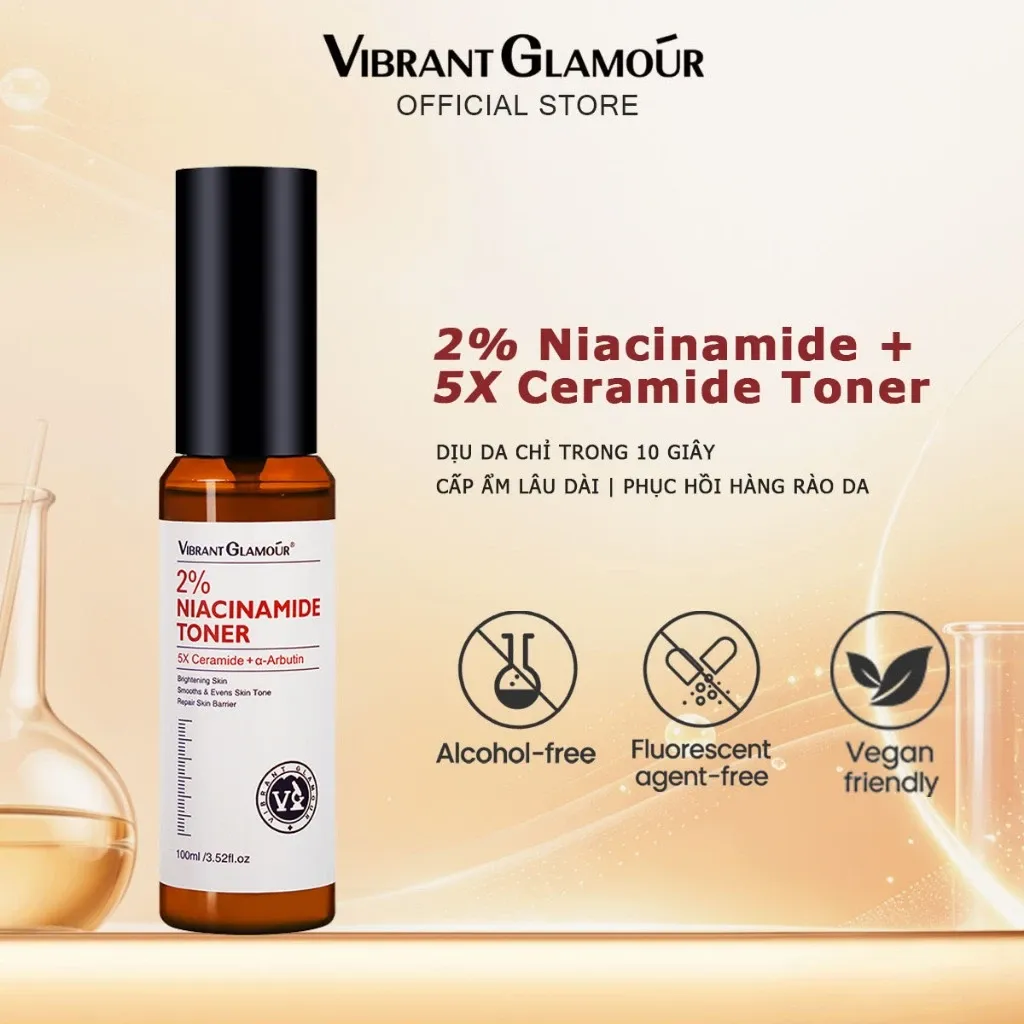 TONER VIBRANT GLAMOUR 2_ Niacinamide 5X Ceramide. Nước cân bằng da dịu da nhanh cấp ẩm phục hồi hàng rào bảo vệ da mặt