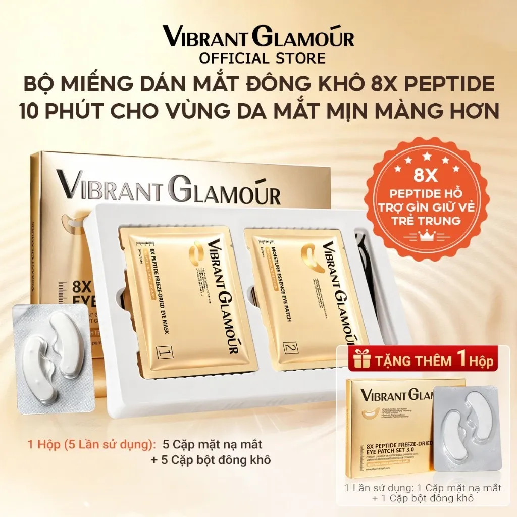 Bộ miếng dán mắt đông khô - VIBRANT GLAMOUR - 8X Peptide Set 3.0 - Săn chắc da mắt, làm sáng vùng thâm, mịn nếp nhăn, giảm sưng phù