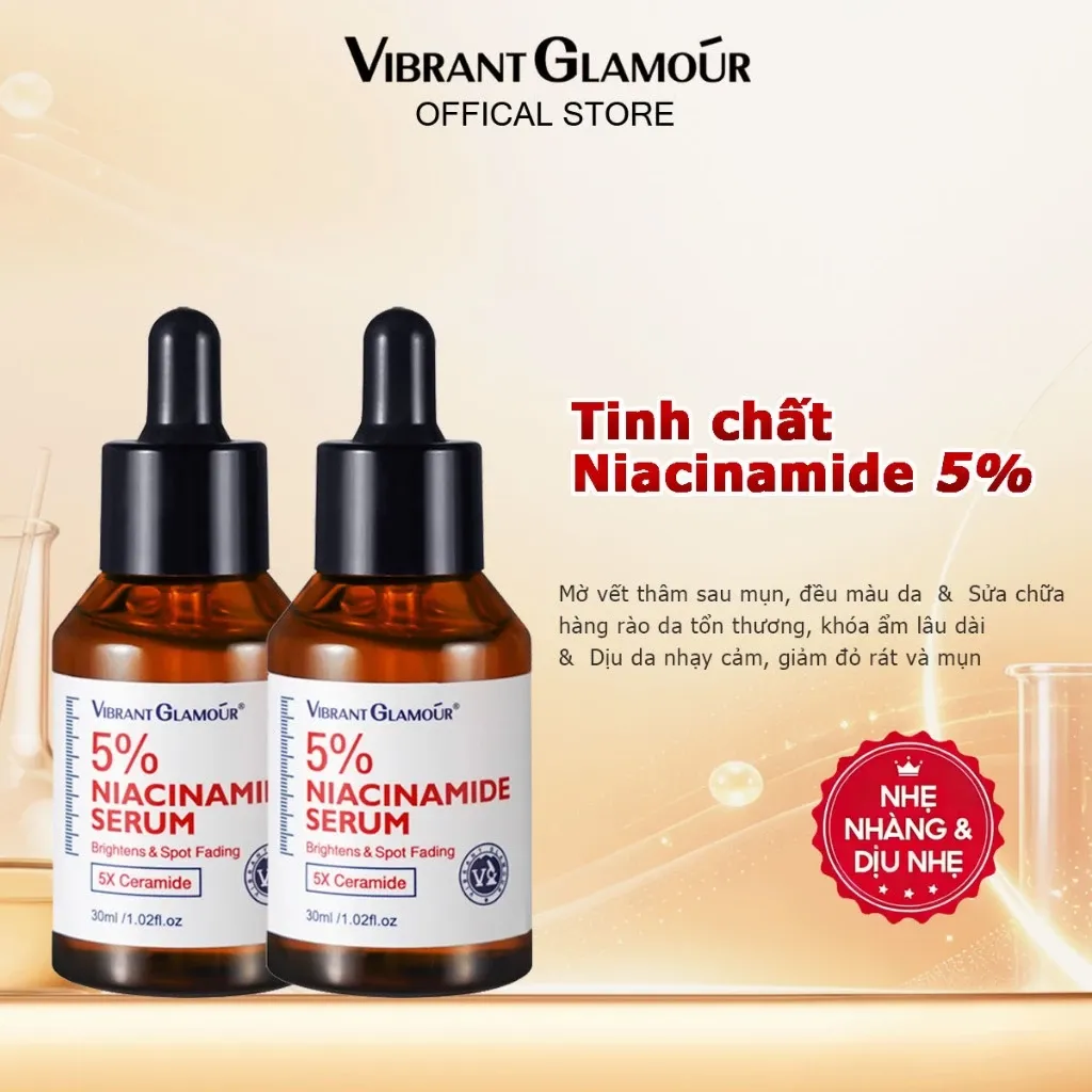 Bộ Serum Niacinamide 5 - Vibrant Glamour với 5X Ceramide. Làm sáng mờ vết sau mụn, sửa chữa rào cản da cho da xỉn màu nhạy cảm