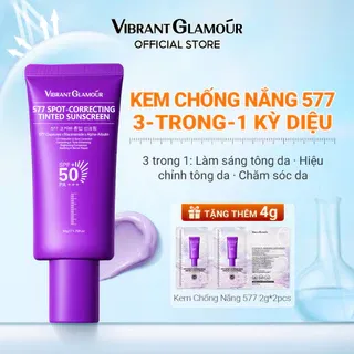 Kem chống nắng có màu 577 VIBRANT GLAMOUR SPF50+ PA+++ 50g. Siêu che khuyết điểm, một thoa sáng da ngay, hỗ trợ mờ đốm