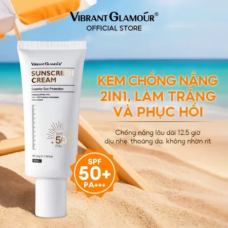Kem chống nắng dưỡng trắng VIBRANT GLAMOUR SPF50+ PA+++ UVA-UVB. Dưỡng ẩm, làm sáng vết thâm 50g