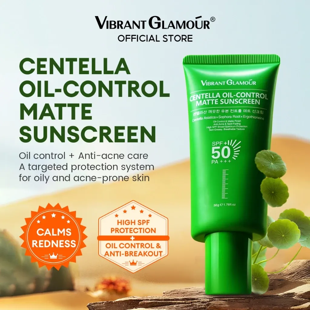 VIBRANT GLAMOUR - Kem chống nắng kiềm dầu CICA dạng lì SPF50+ PA+++. An toàn cho da dầu & da mụn & Bảo vệ da khô thoáng