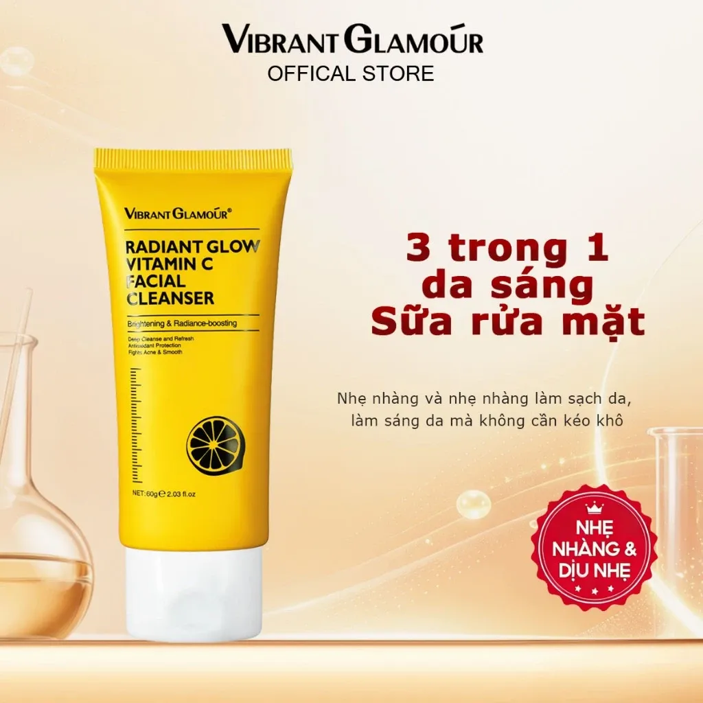 Sữa rửa mặt VIBRANT GLAMOUR Vitamin C Radiant Glow. Công thức axit amin làm sạch sâu lỗ chân lông làm sáng đều màu da giảm đốm sẫm