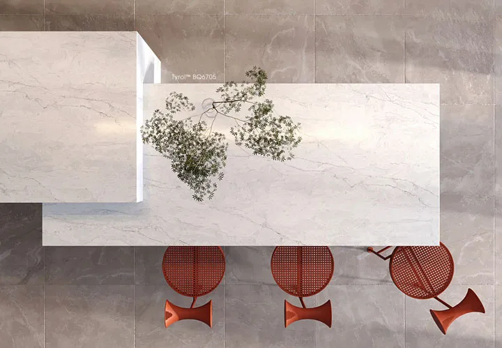 Nhờ sử dụng đá Vicostone ốp quầy bar mà không gian trở nên sống động và giàu chiều sâu hơn
